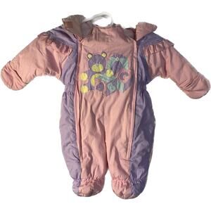 Outerwear Vintage 80s 90s Pink Purple Teddy Bear Snowsuit 0-9M w Hood Mitts